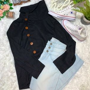 Women’s Large Button-Up Black Long-Sleeve Cardigan